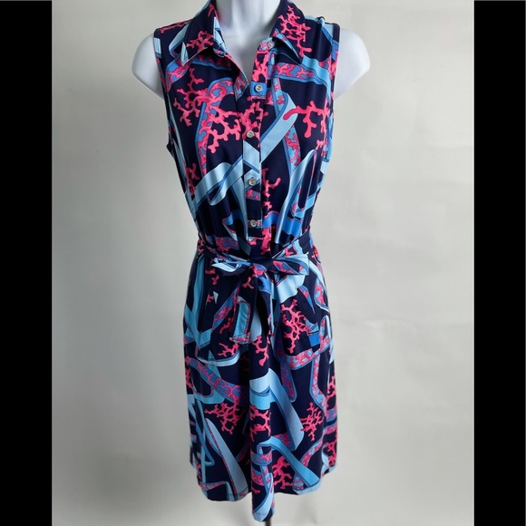 J McLaughlin Sleeveless collared belt dress Small